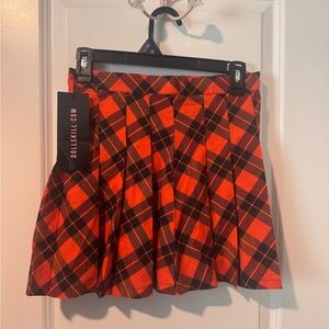 NWT Dolls Kill Vibrant Orange and Black Plaid Mini Skirt